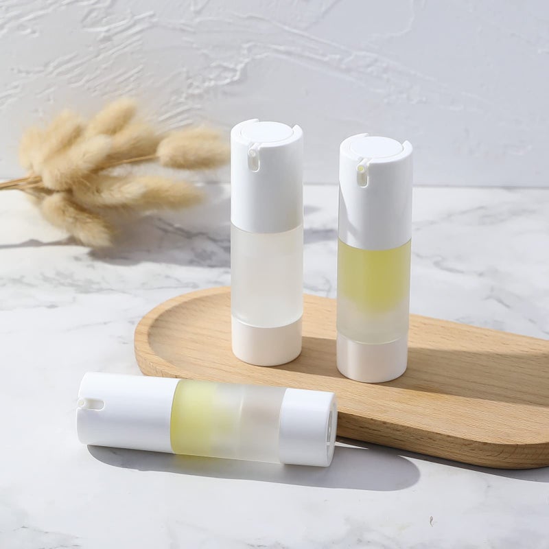 لونج واي زجاجة مضخة بدون هواء سعة 1 أونصة (30 مل) فارغة قابلة لإعادة الملء، حاويات أساس السفر، زجاجة مضخة مستحضرات التجميل بدون هواء لمطهر اليد، التونر، الجل، زيت الشعر، اللوشن وكريم الوجه (عبوة من 6 قطع، متجمد) - Image 3